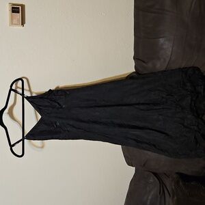 ​VTG 70s Lucy Larcom Black Crinkle Maxi Slip Dress Goth Whimsygoth Cottagecore